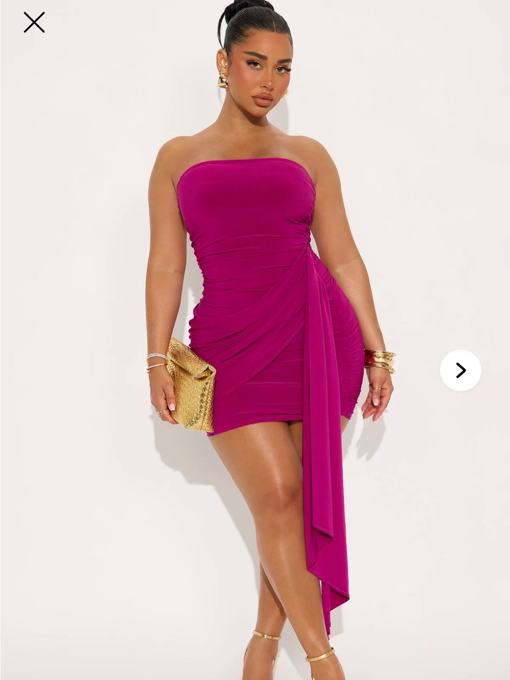 NWT Fashion Nova Stella Ruched Strapless Mini Dress with Drape Magenta XS